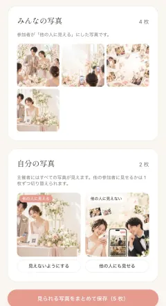 ブラウザのアルバム。「みんなの写真」と「自分の写真」の画面